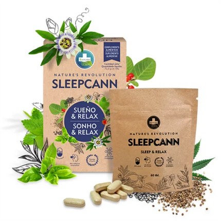 Sleepcann – Complemento Alimenticio para el Sueño y la Relajación 60 Comprimidos – Descanso y Calma Natural | Taboga CBD