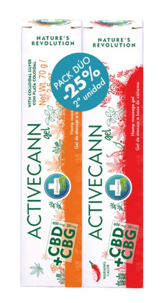 Pack Dúo Activecann – Gel CBD+CBG + Gel Efecto Calor CBD+CBG 75 ml + 75 ml – Alivio y Recuperación Muscular Completa | Taboga CBD